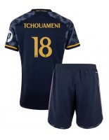 Real Madrid Aurelien Tchouameni #18 Venkovní dres pro děti 2023-24 Krátký Rukáv (+ trenýrky)